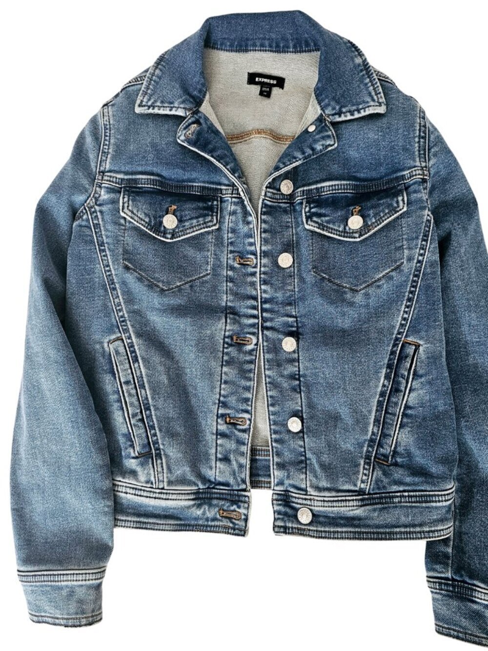 ✨Like New✨ Express Women's Light Wash Denim Trucker Jacket, Blue, Size XS - Picture 3 of 8